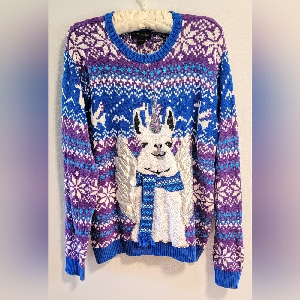 Unicorn Llama Wings Blizzard Bay Ugly Christmas Sweater Funny Unique Holiday L
